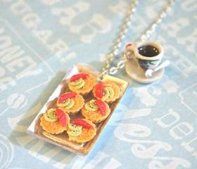 fruit tarts and coffee necklace